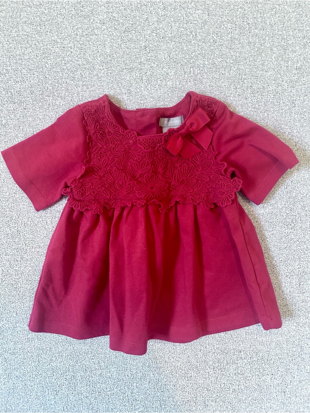 Tahari Toddler Girls Lace Peplum Tunic Top - Red Gold Buttons, 2T